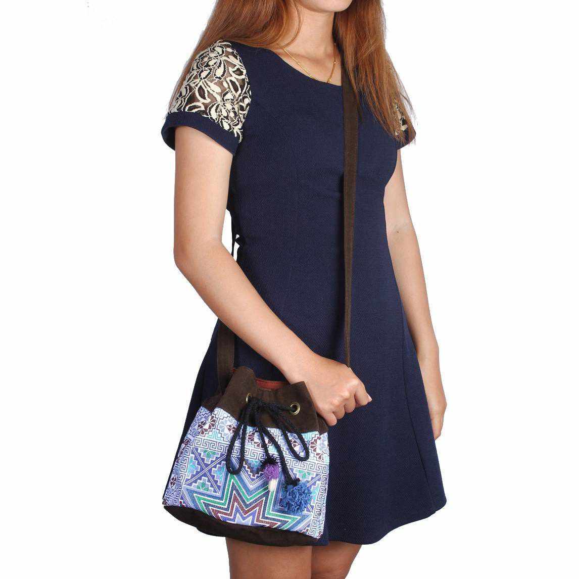 Star Hmong Embroidered Bucket Bag - Thailand