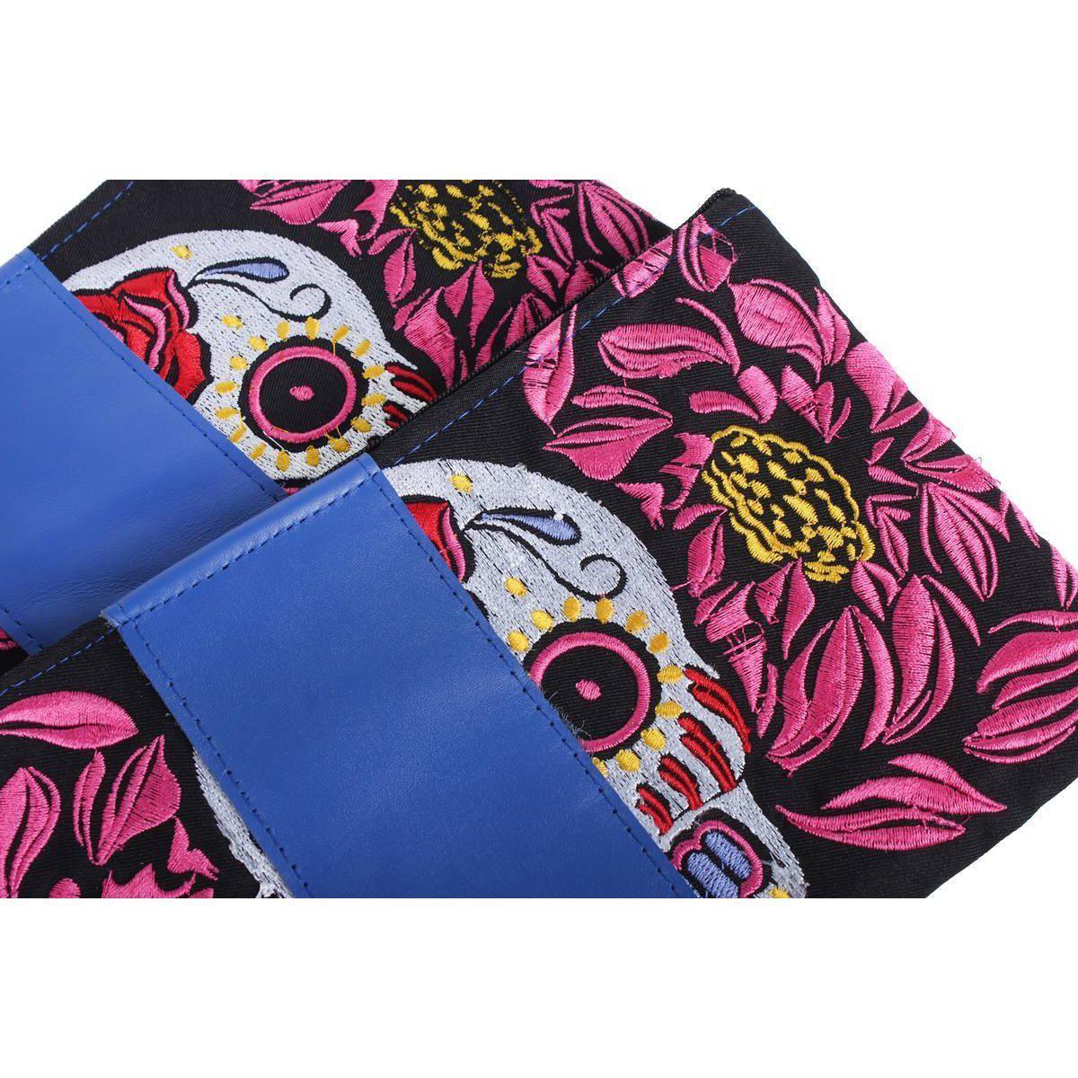 Sugar Skull and Tribal Wristlet with Leather Trim - Thailand