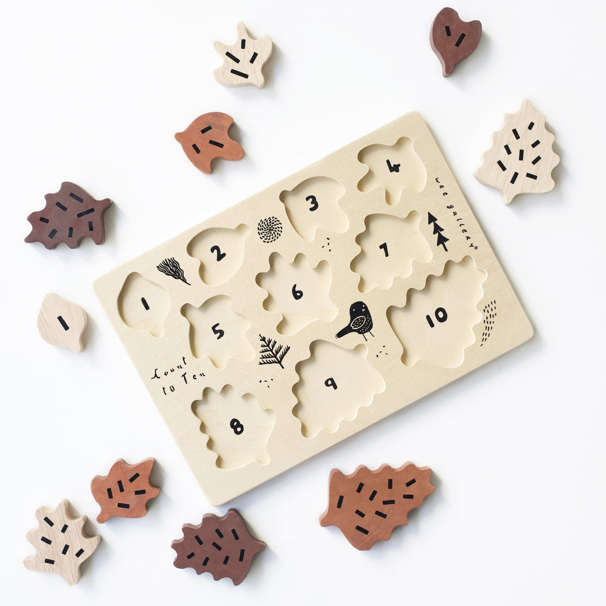 Wooden Tray Puzzle - Count to 10 Leaves - Osadia Concept Store