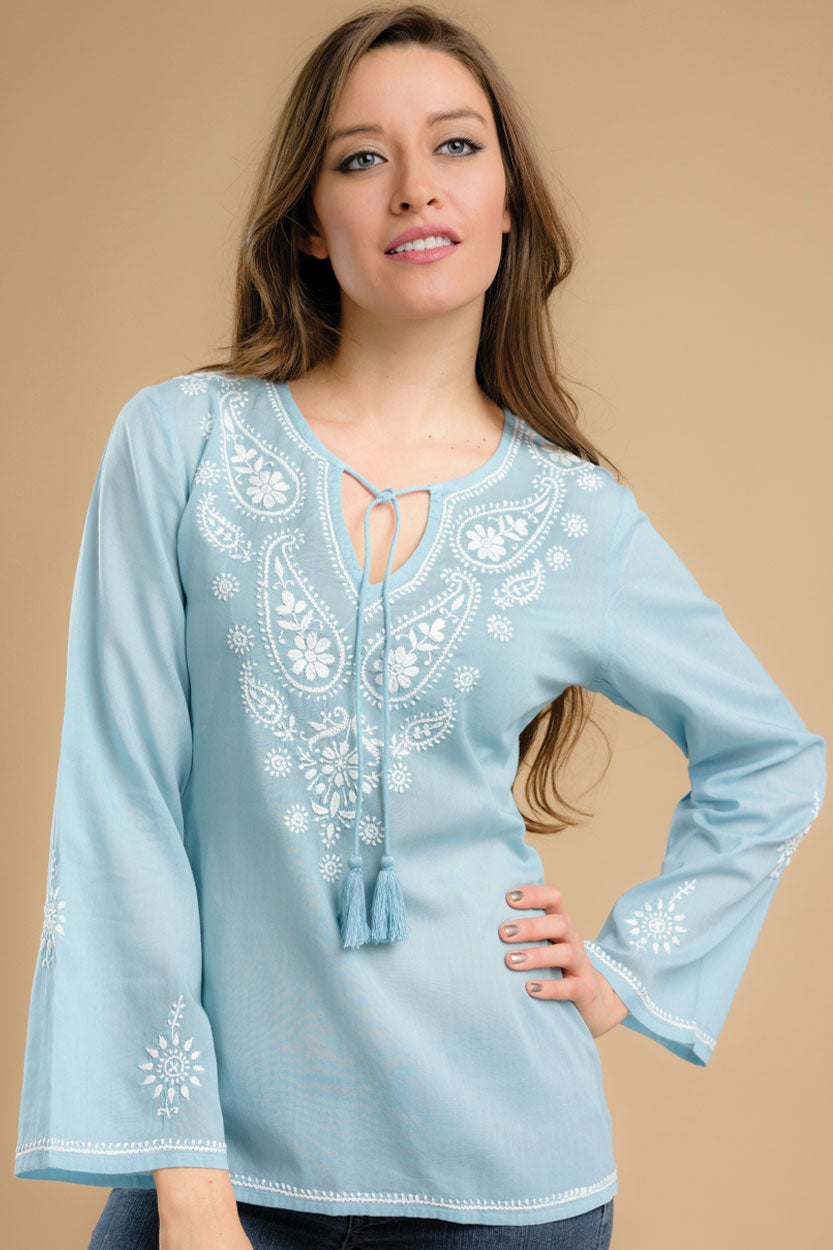 Cotton Chikankari Blue Tunic - Osadia Concept Store