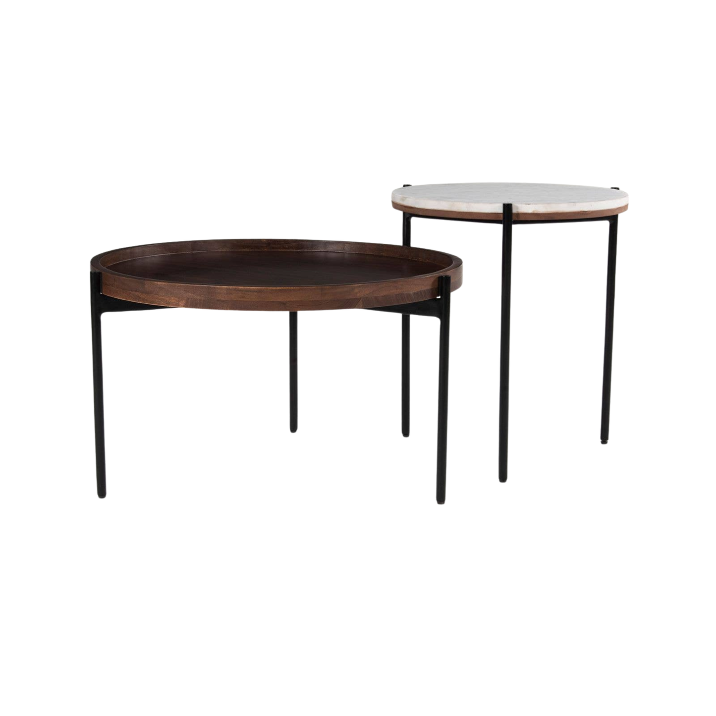 Wood & Marble Top Coffee Table Set of 2