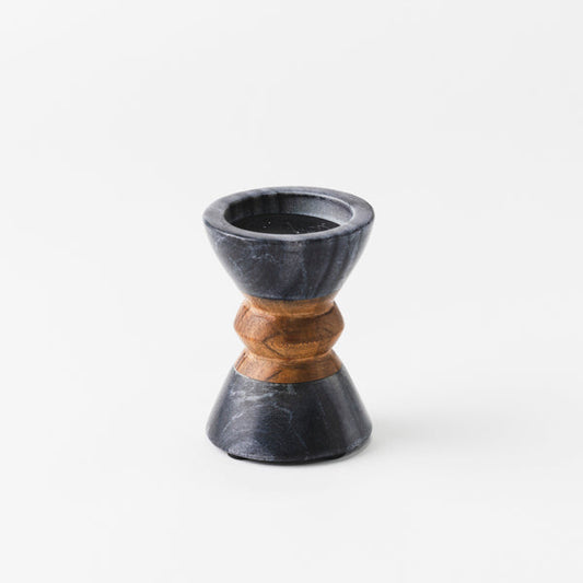 Monarch Marble & Acacia Candleholder, Black