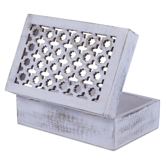 Trellis Wooden Handmade Boxes in Distressed White