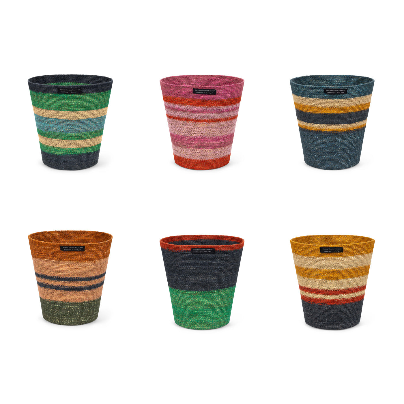Striped Seagrass Waste Paper Basket in Midnight / Beryl Green