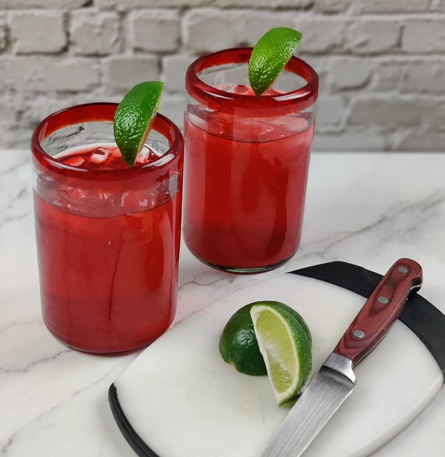Set of 6 Glasses with Red Rims