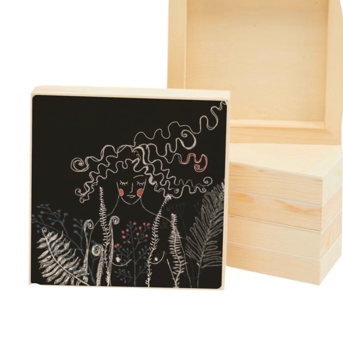 Wilderness Is Me: Feminine Nude Art Print on Board, Woman in a Night Forest