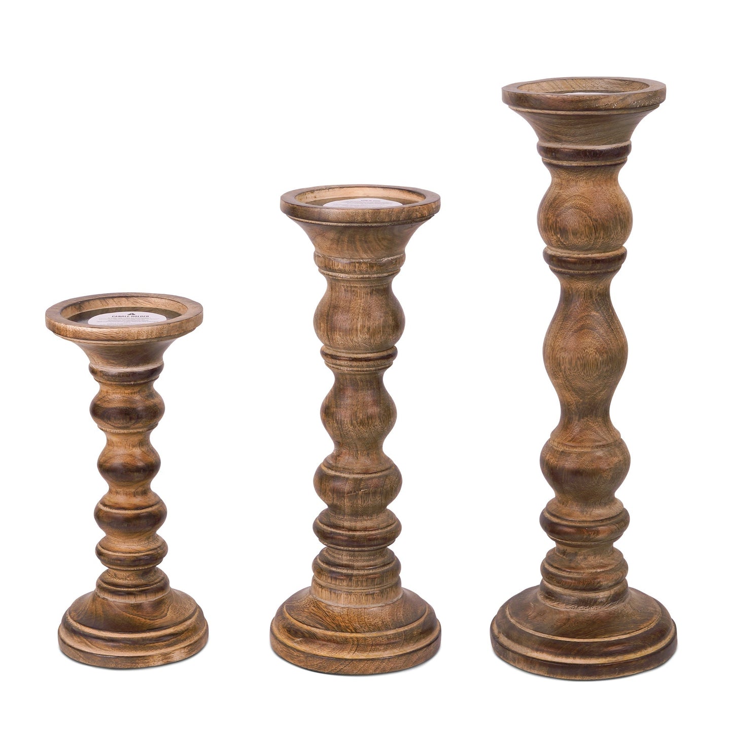 Willow Deep Brown Pillar Large Candleholder Set