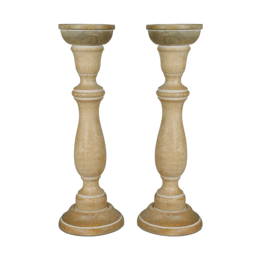 Tuli Rustic White Pillar Candleholder Set of 2