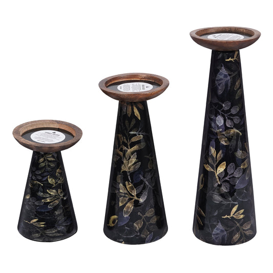 Deep Floral Pillar Candleholder Set