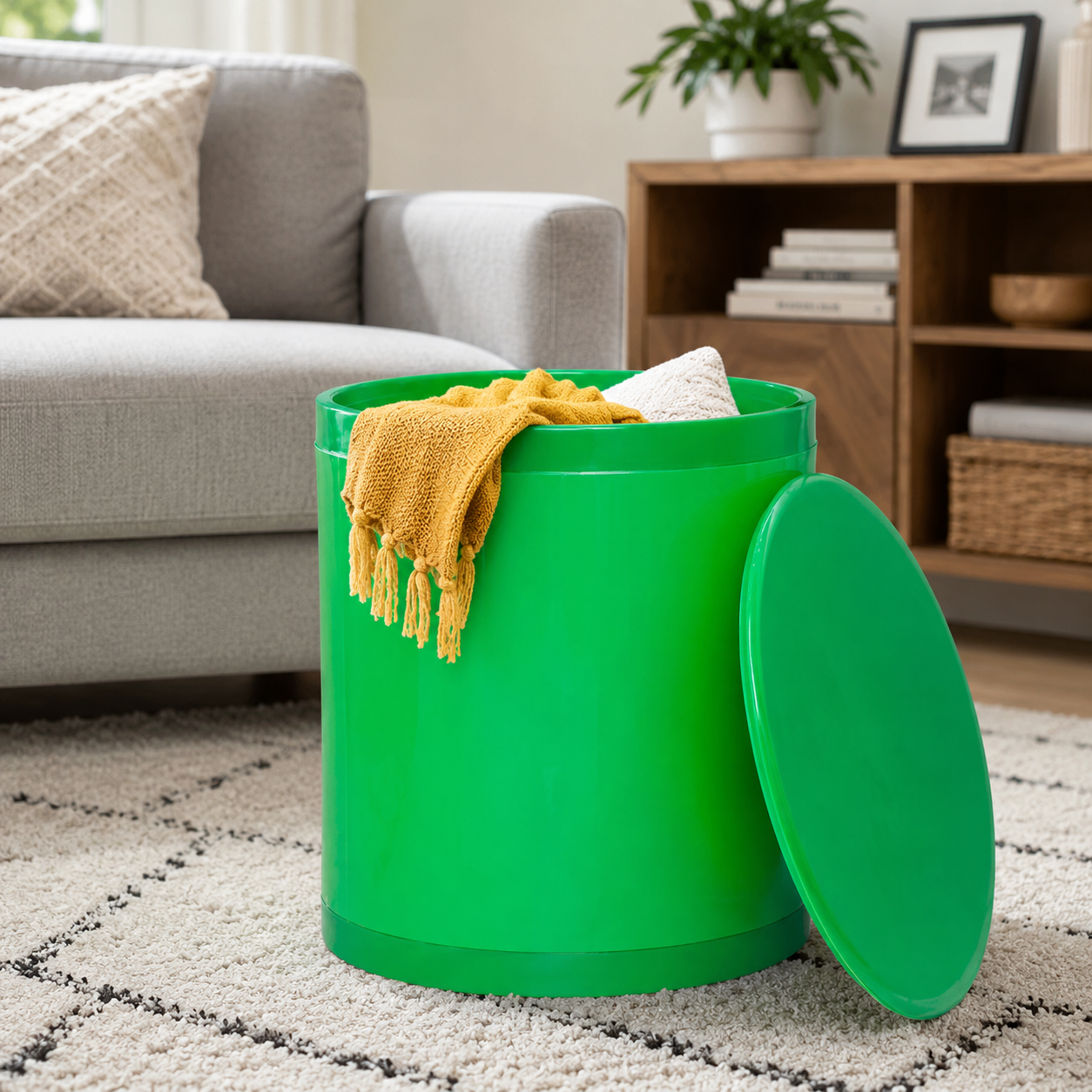Otto Storage Stool | Round Plastic Storage Ottoman Solid