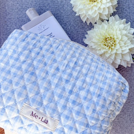 Gingham Blue Make-up Pouch - Large