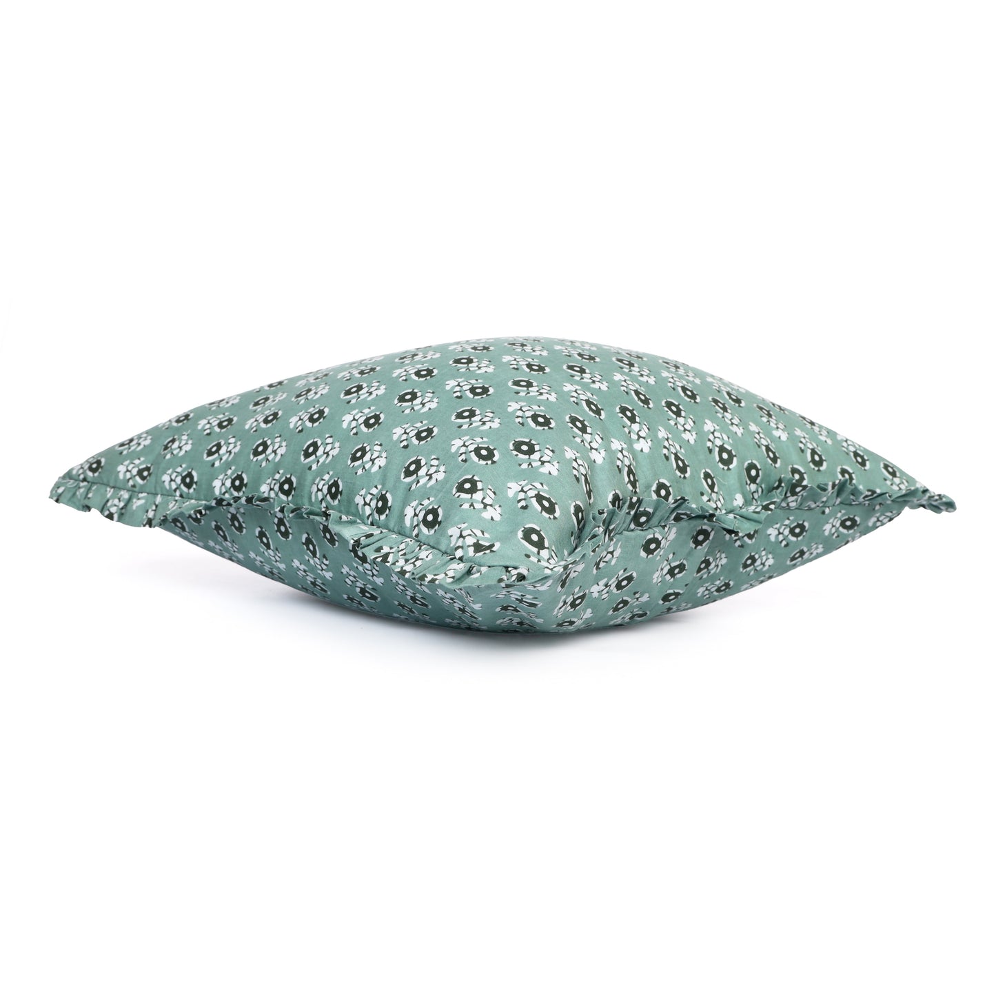 Block-Printed Pillow Cover | 20x20 Ruffled Cotton, Hidden Zipper