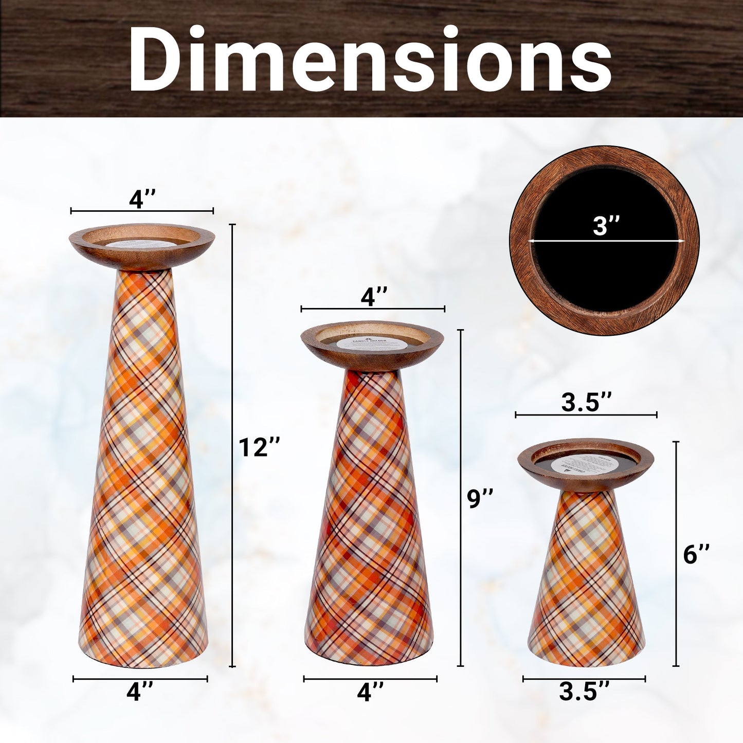 Plaid Pillar Candleholder Set - Ochre