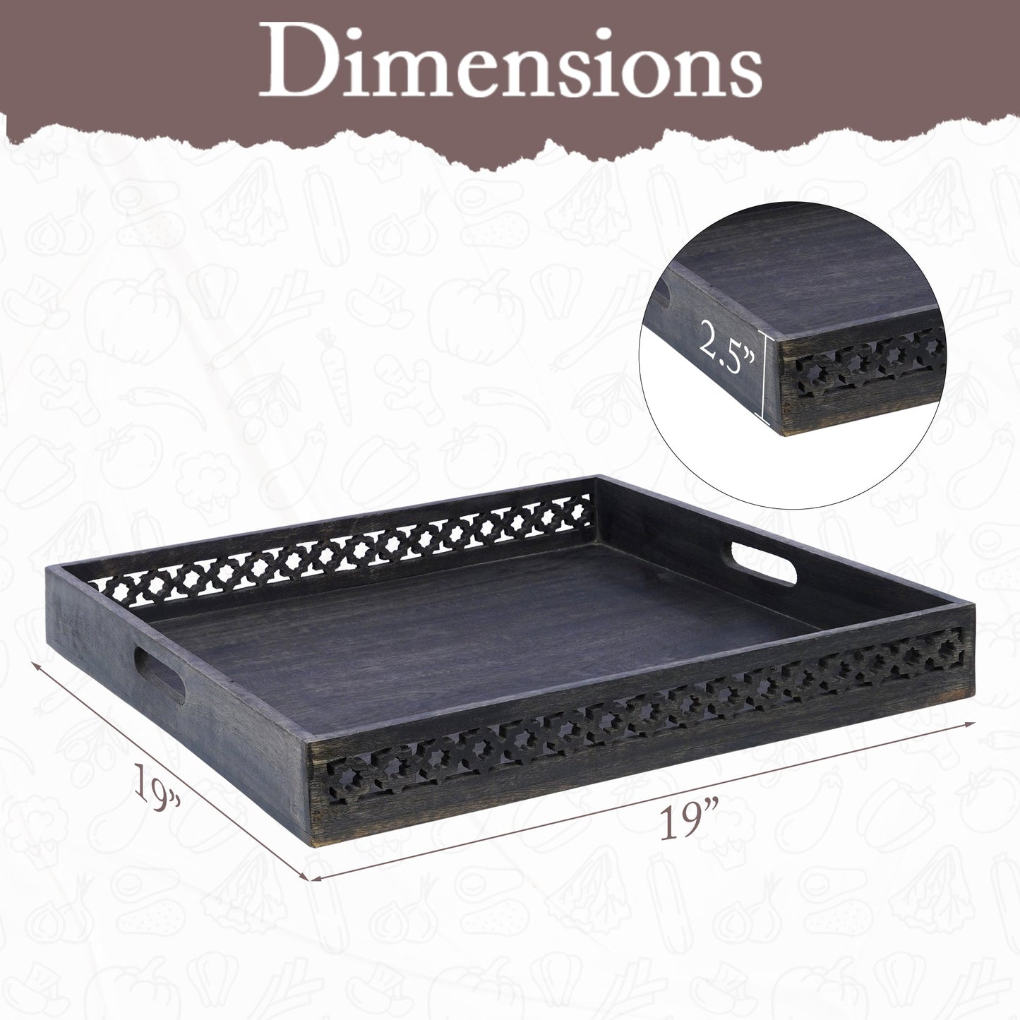 Trellis Decorative Ottoman Tray in Blackwash