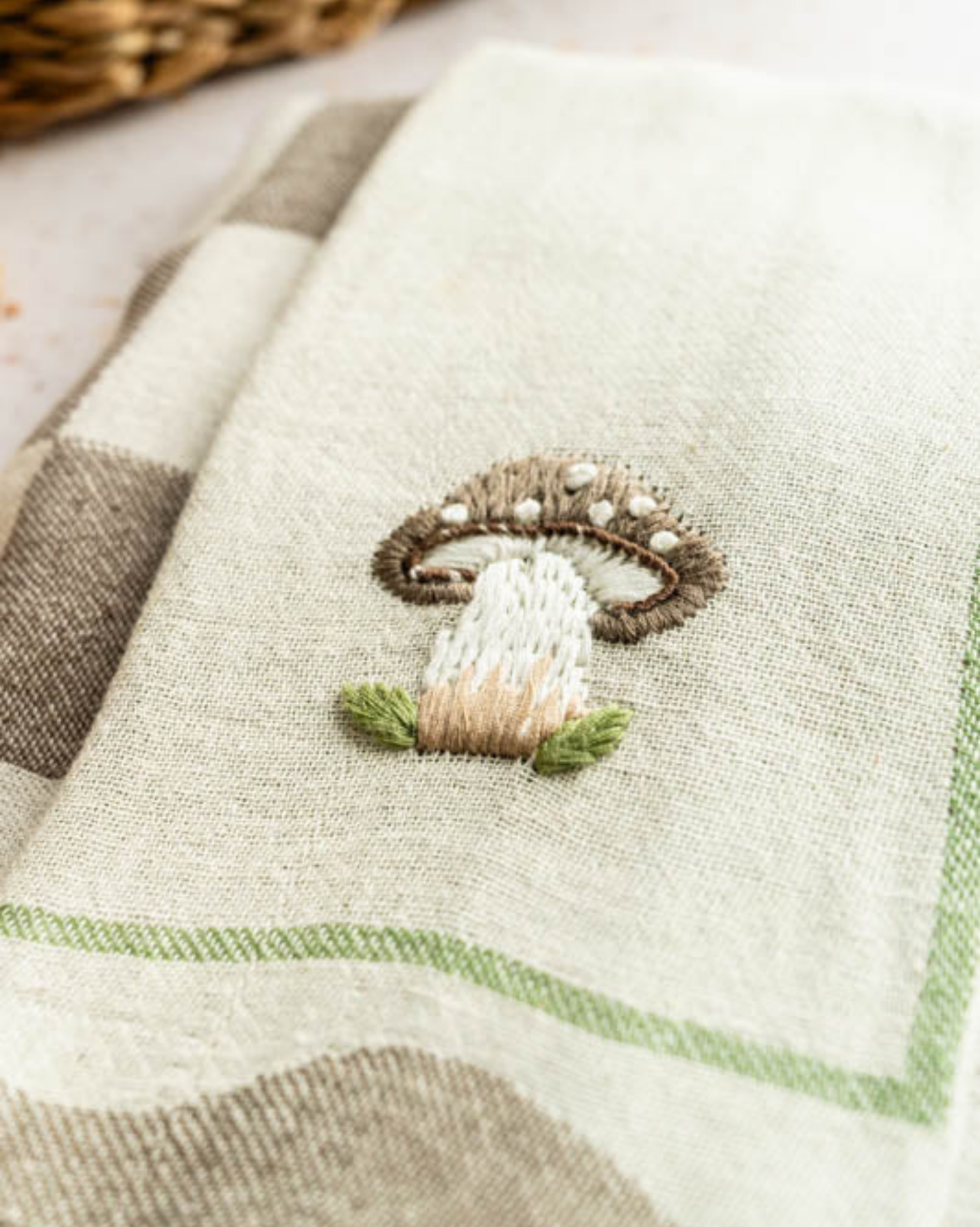 Mushroom Hand-Stitched Tea Towel Set