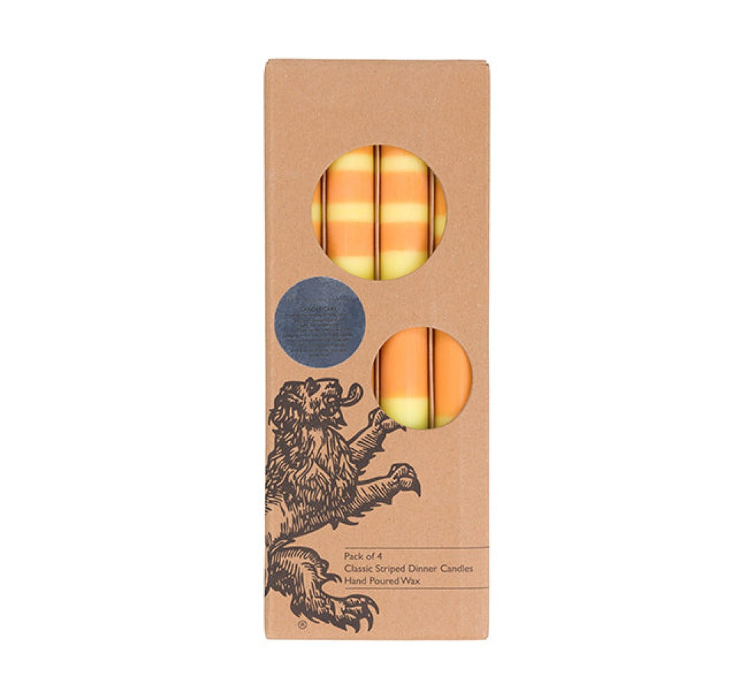 S/4 STRIPED Grass, Primrose & Saffron Dinner Candles