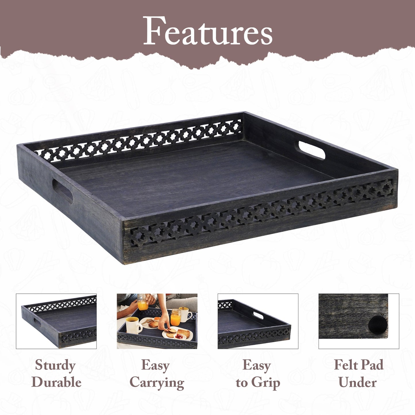 Trellis Decorative Ottoman Tray in Blackwash