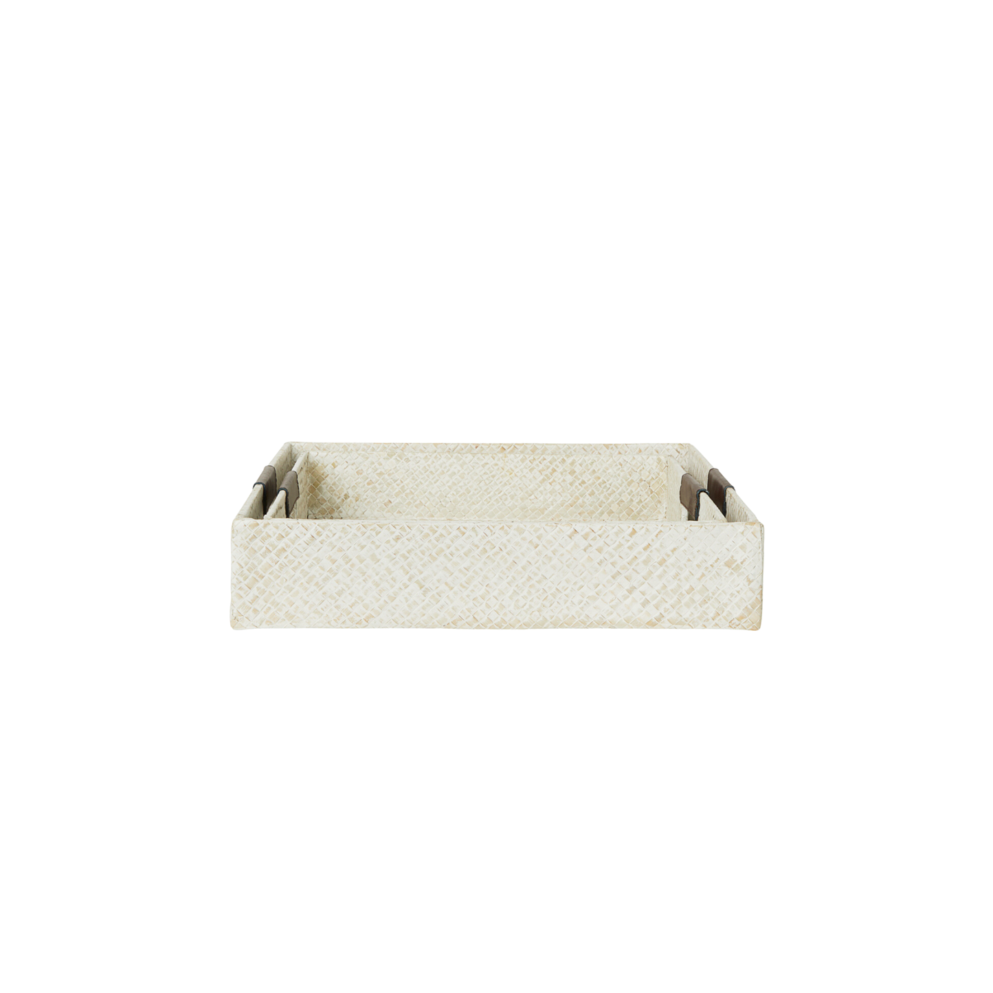Multi Color Decorative Trays with Leather Handles - Set of 2