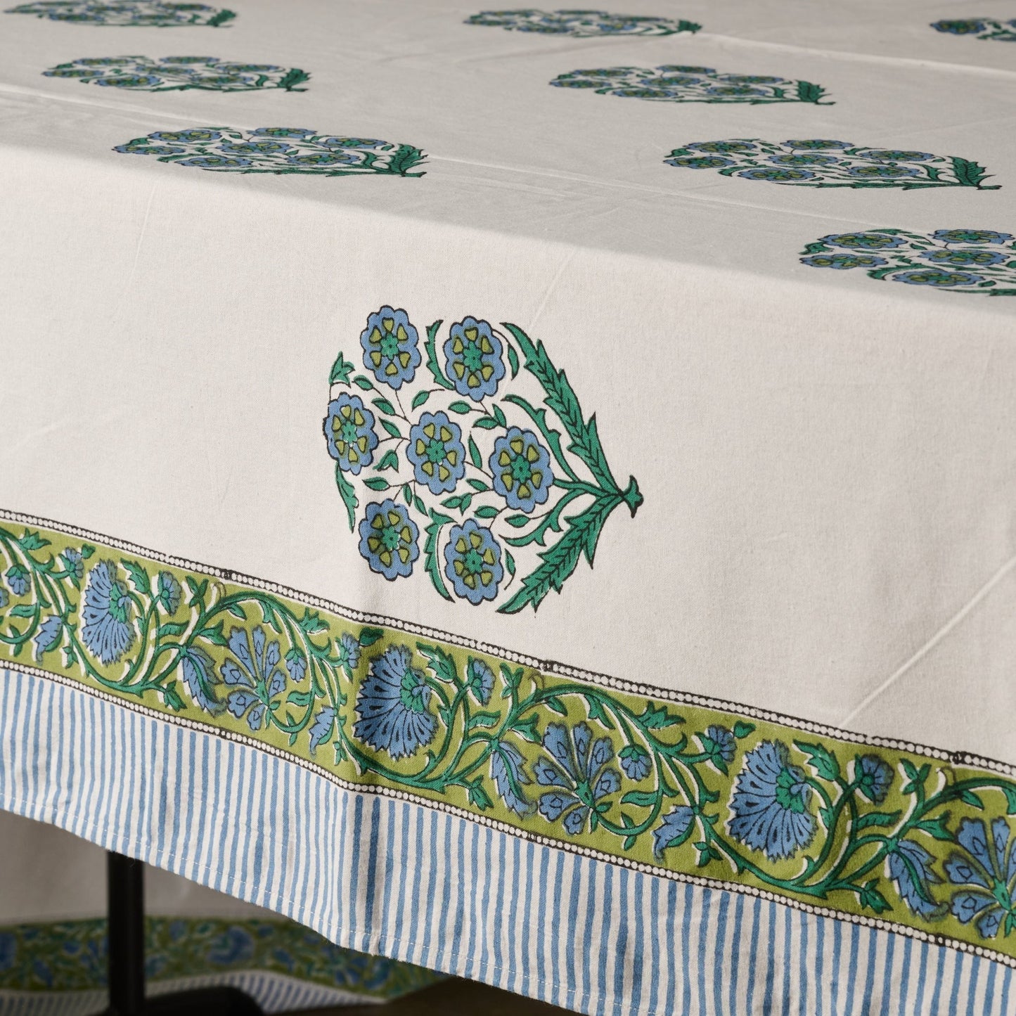 Devika Floral + Stripe Block Print Tablecloth