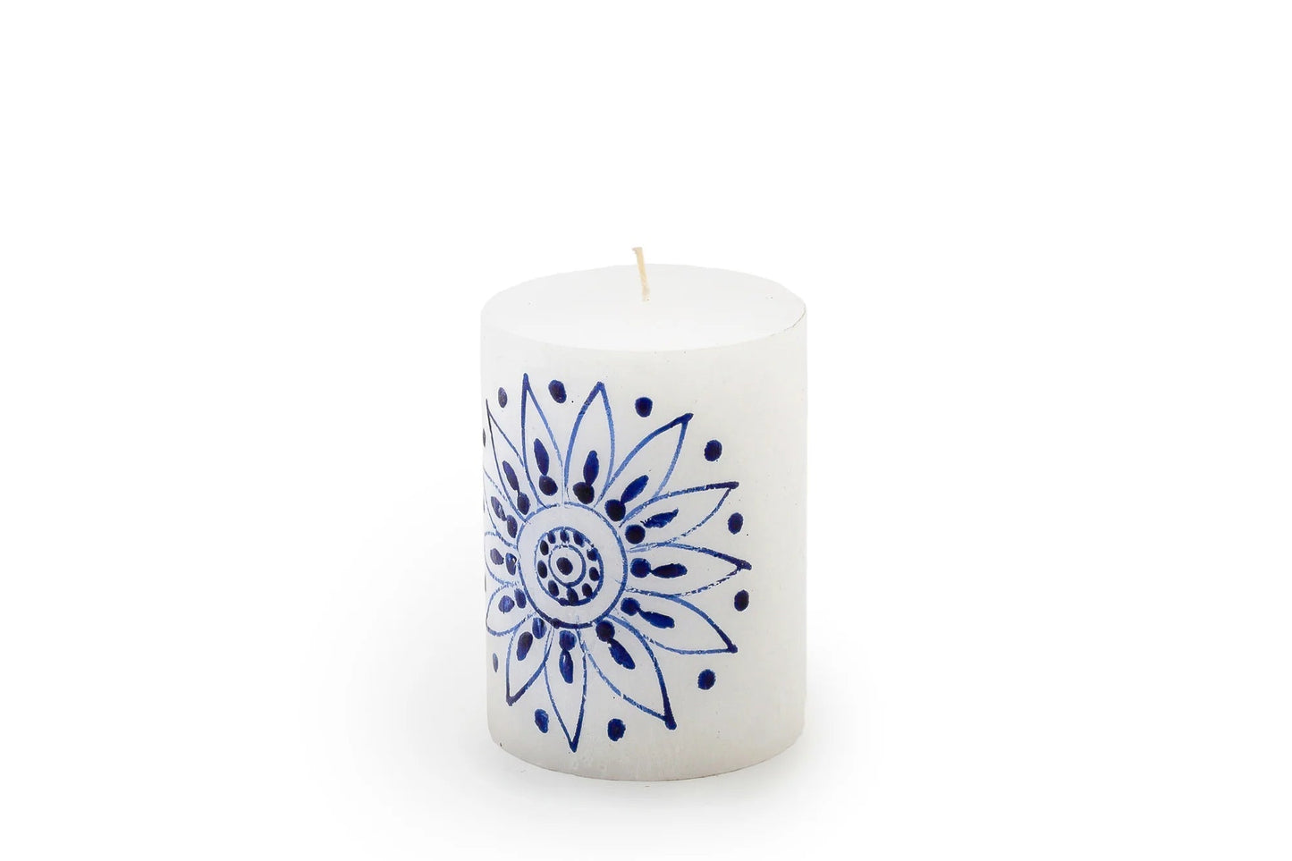Henna Blue on White Painted Candles