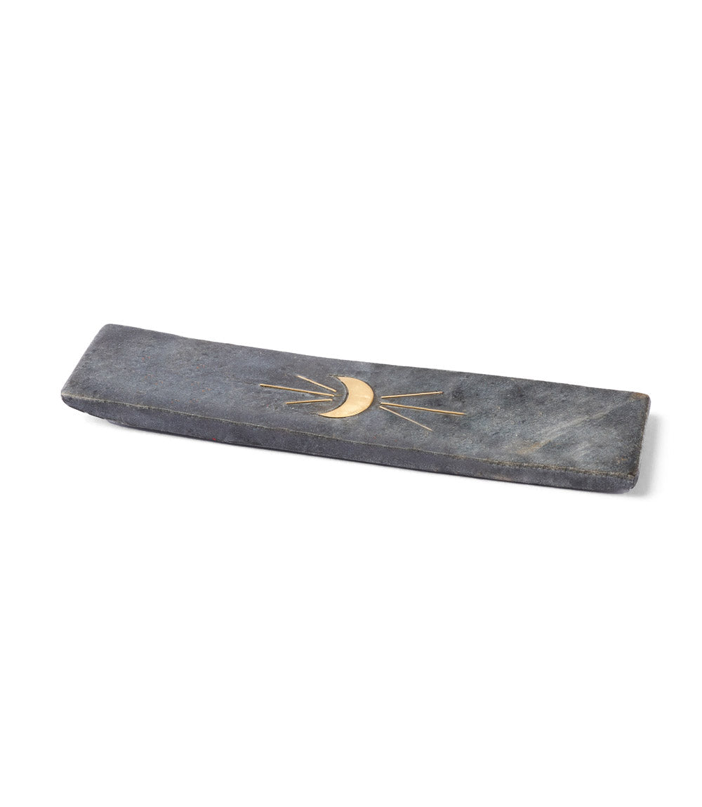 Indukala Moon Phase Trinket Dish Incense Holder - Black Carved Marble