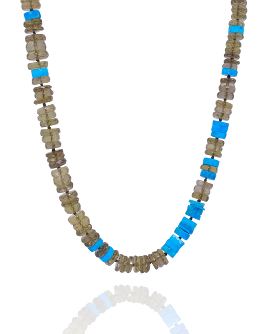 Faceted Gemstone Necklace - Smoky Quartz & Turquoise