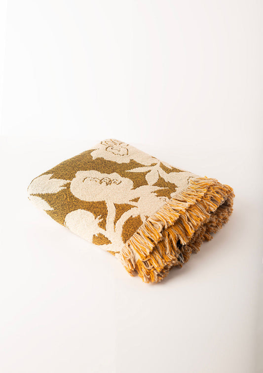 Gold Floral Jacquard Woven Throw