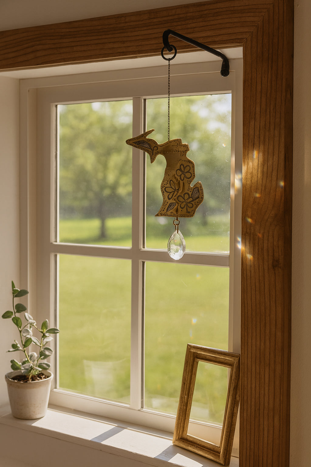 Michigan State Apple Blossom Engraved Suncatcher