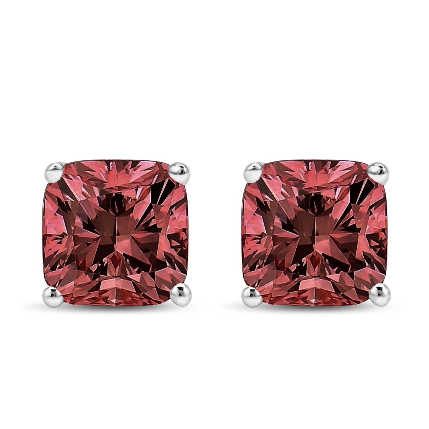 14K White Gold 1 1/2 Cttw Lab Grown Pink Cushion 4-Prong Set Classic Diamond Solitaire Stud Earrings (Pink Color, VS1-VS2 Clarity)