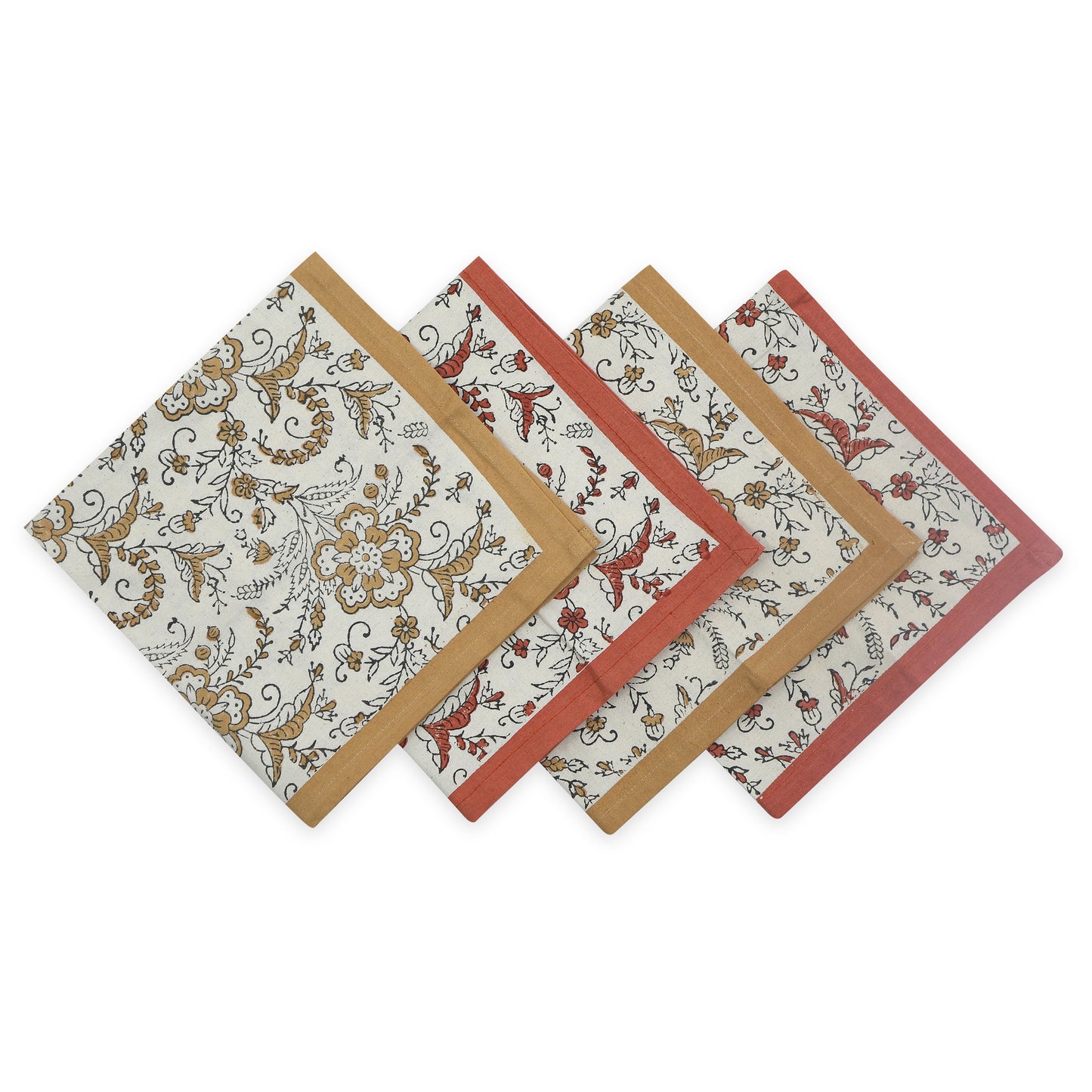 Hand Block Printed Cotton Napkins, Set of 4 | 18″ × 18″ | Fair Trade | Ivy