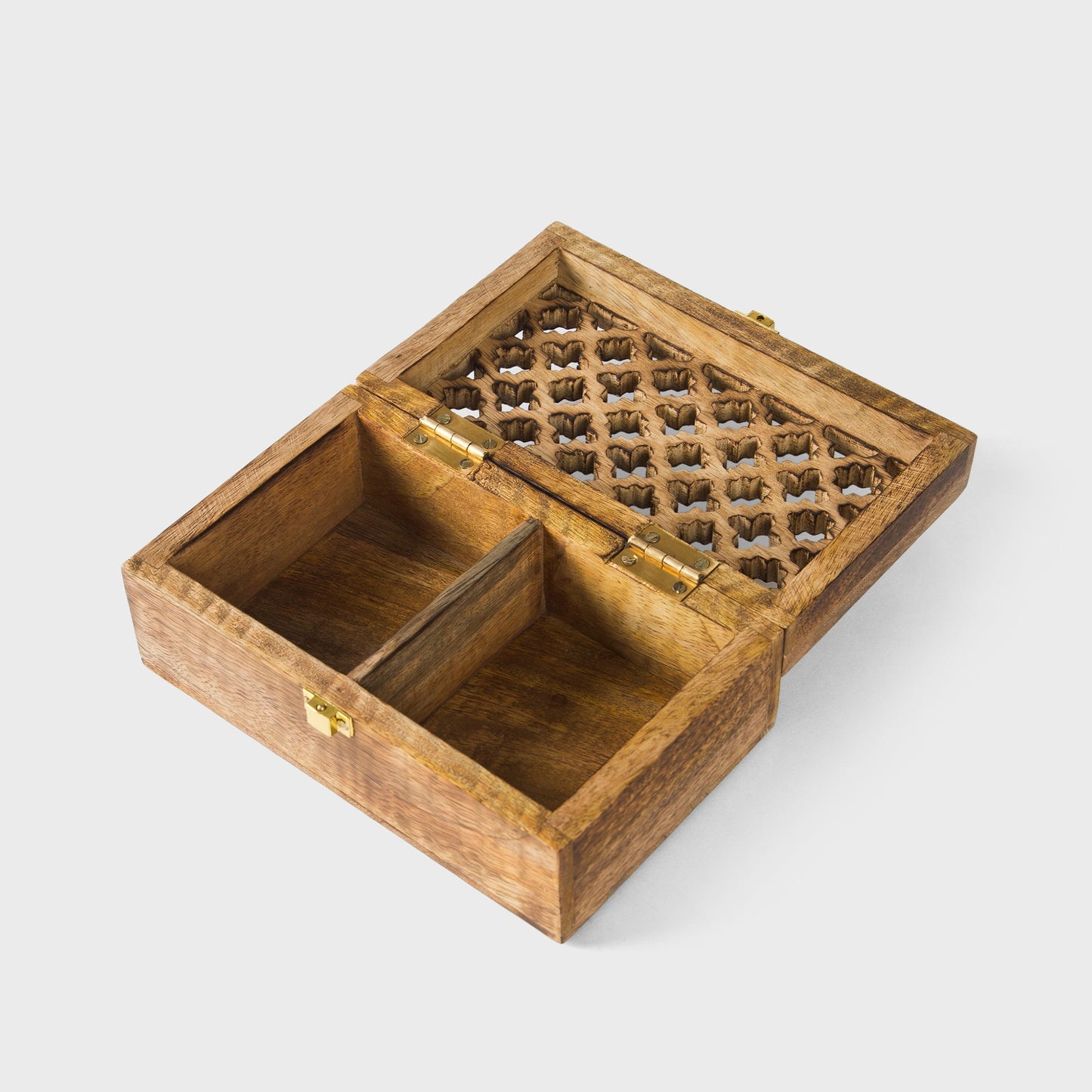 Mango Wood Trellis Keepsake Box with Compartments, Medium Burnt