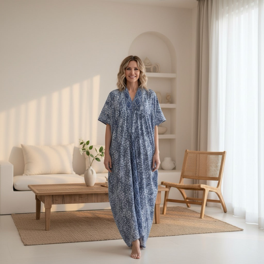 Hand Dyed Batik Kaftan Dress 100% Soft Cotton Material, Maxi, Long, Stone Dress, Caftan