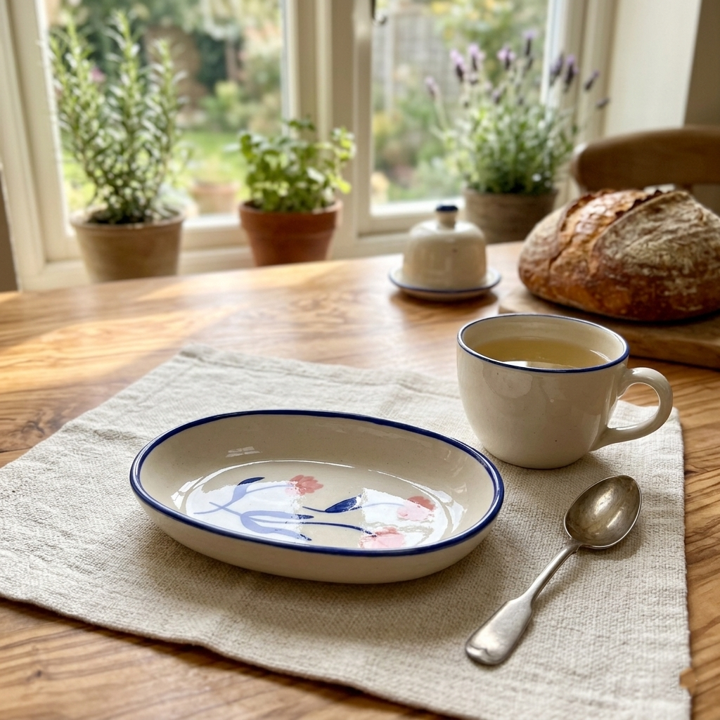 Handmade Ceramic Serving bowl - Camellia, 1.5 x 8 x 4 Inches (Set of 2)