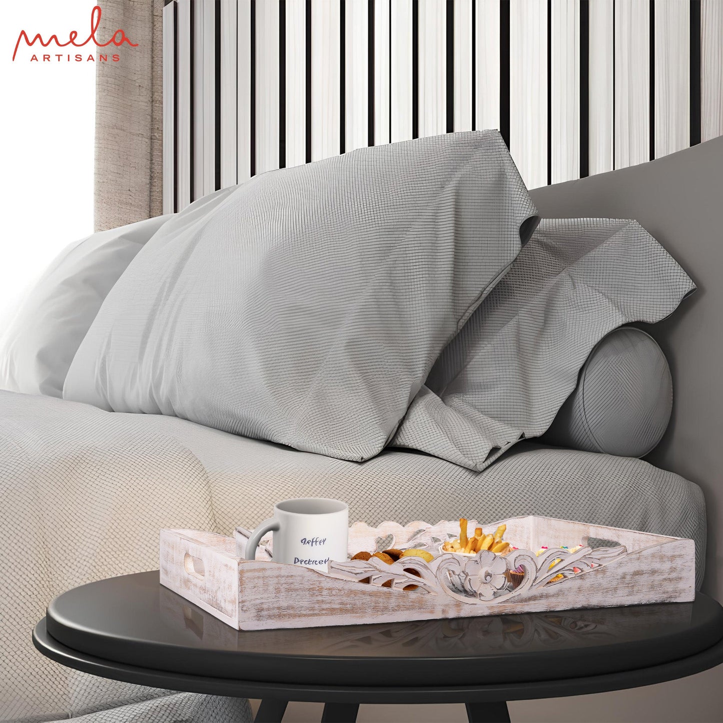 Orchid Rustic Gray and White Finish Bed Table Trays