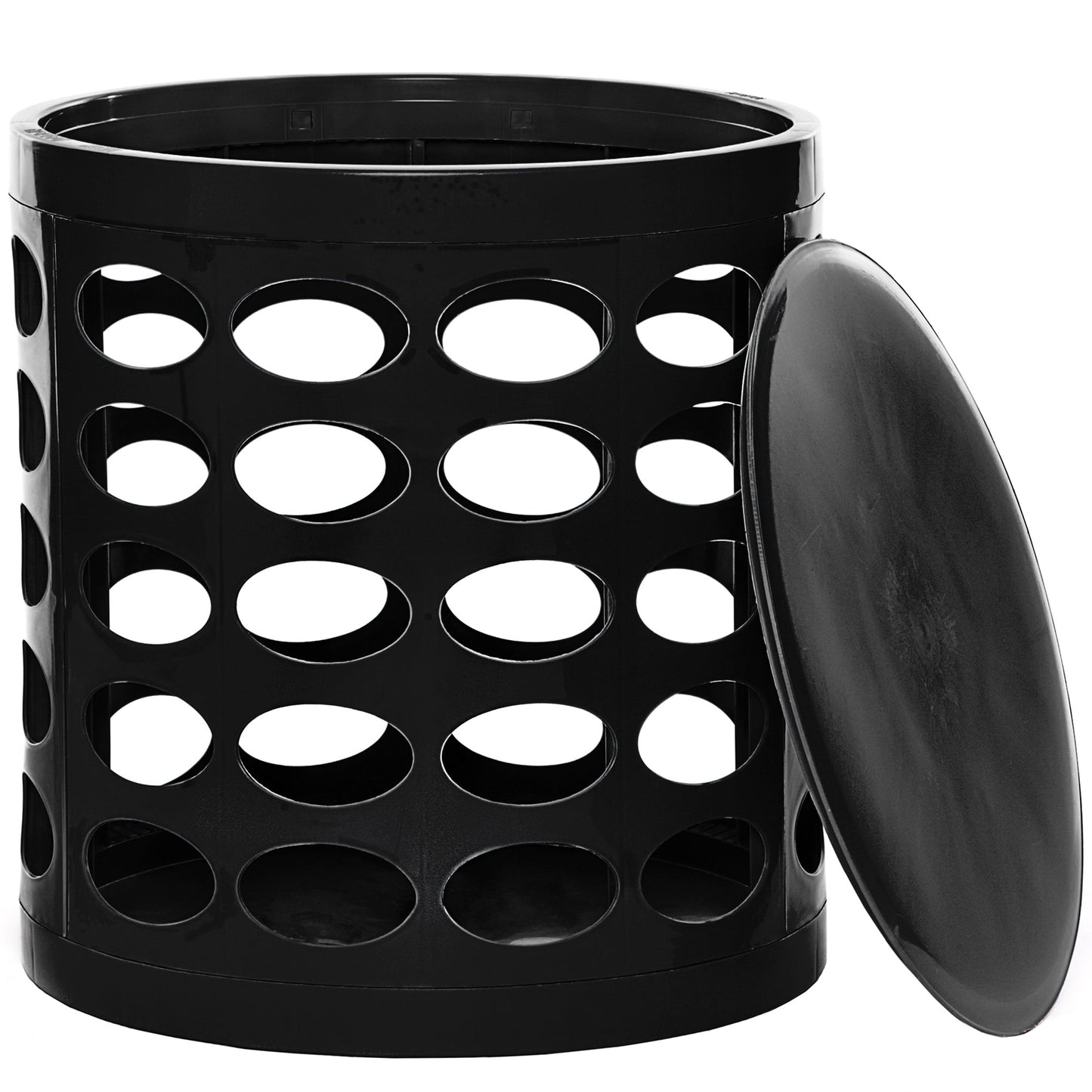 Otto Storage Stool | Round Plastic Storage Ottoman with Oval Perforated Pattern