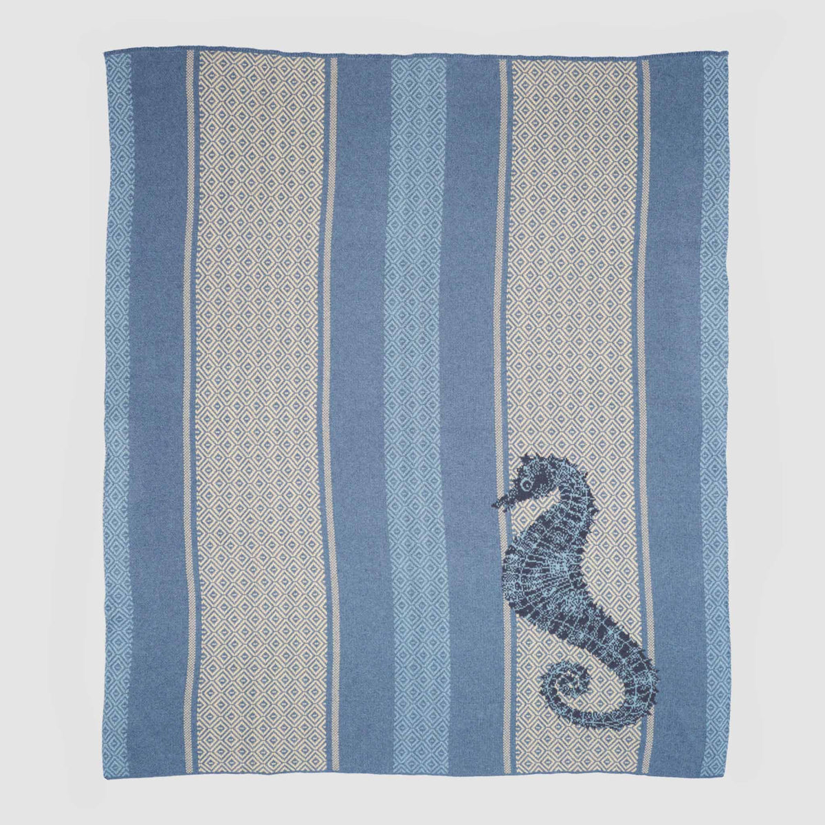 Seahorse Square - Cotton Sustainable Knit Throw Blanket | Coastal