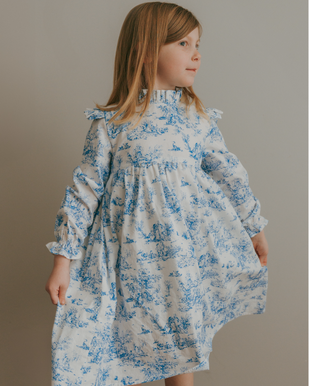 Aoki Dress-Blue Toile | Long Sleeve