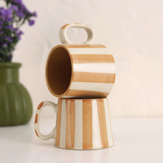 Ceramic Brown Stripe  Coffee cup- 220ml (SET OF 4)