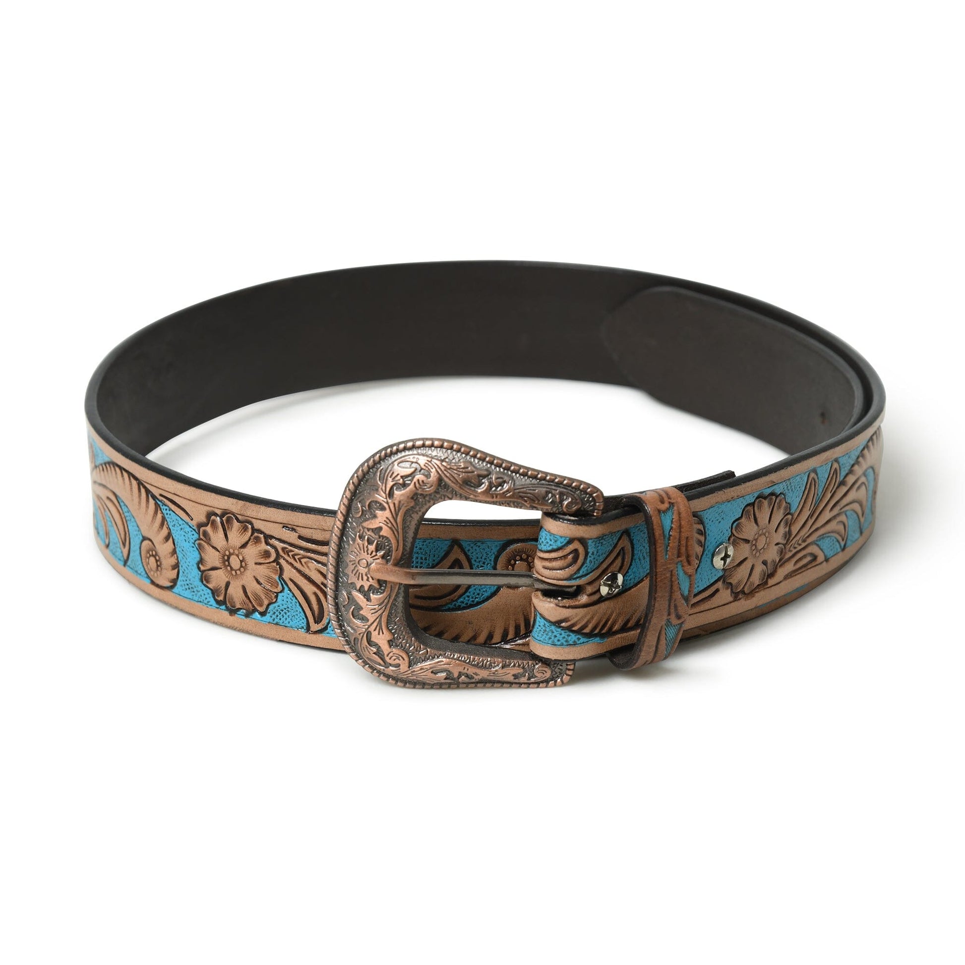 Western Cowboy Leather Belt - Blue & Brown - Osadia Concept Store