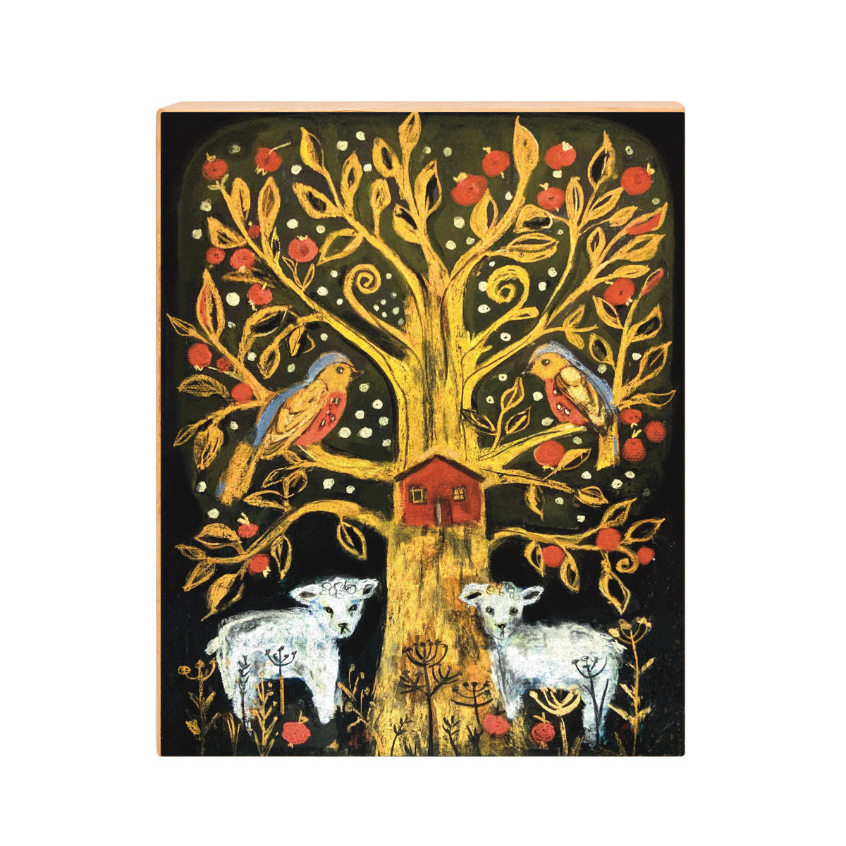 Tree of Life: Apple Tree and Lambs Soft Pastel Art Print on Board