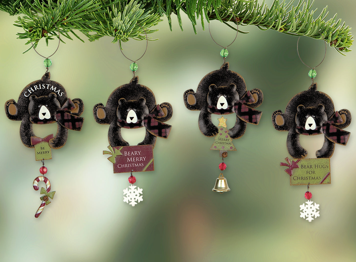 Berry Merry Bottoms Up Black Bear Ornaments - Set of 4