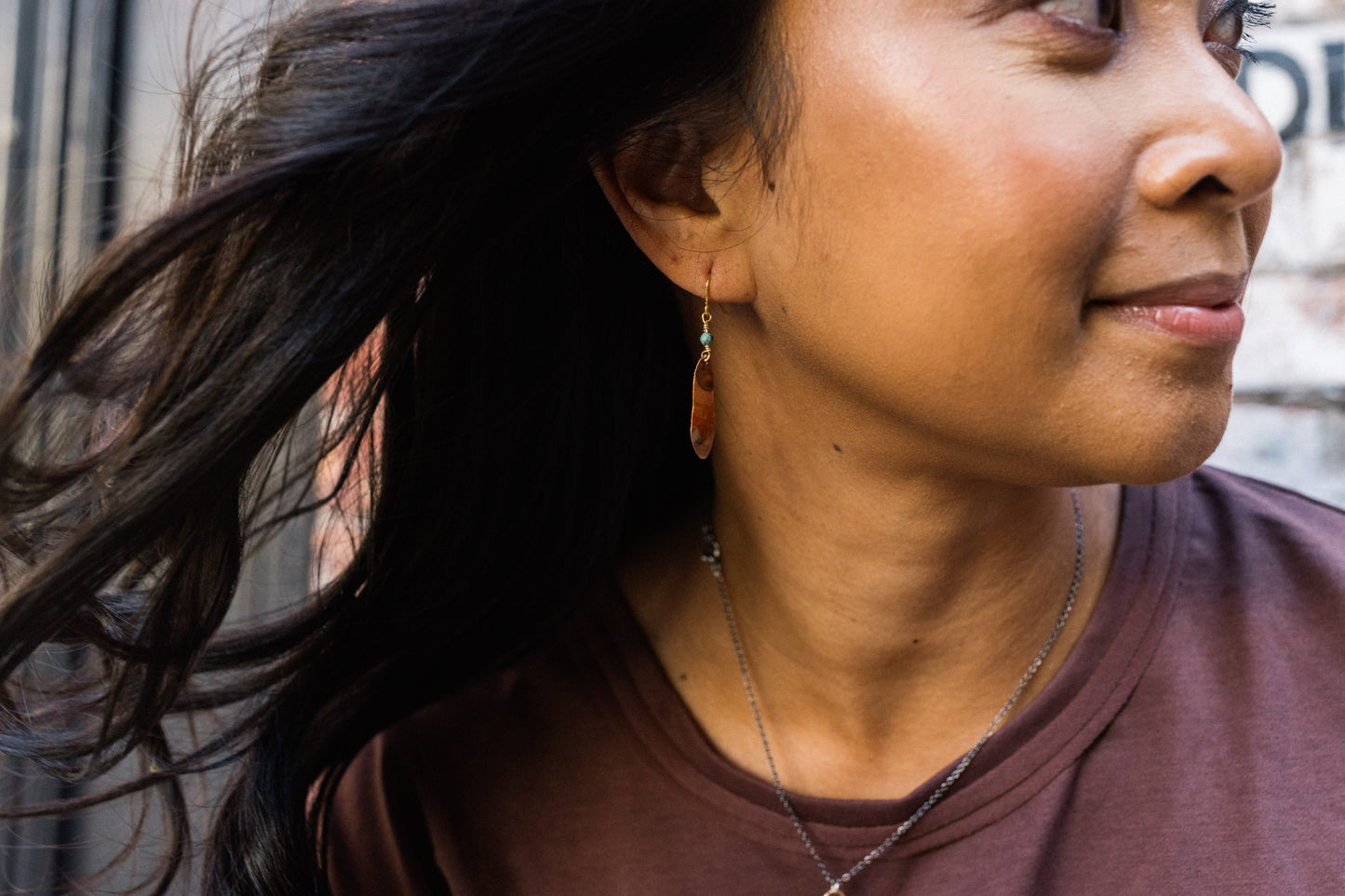 Take Flight Earrings | Repurposed Auto Shims | Jasper Bead with Copper Fire Patina | Gold Plated Ear Wire