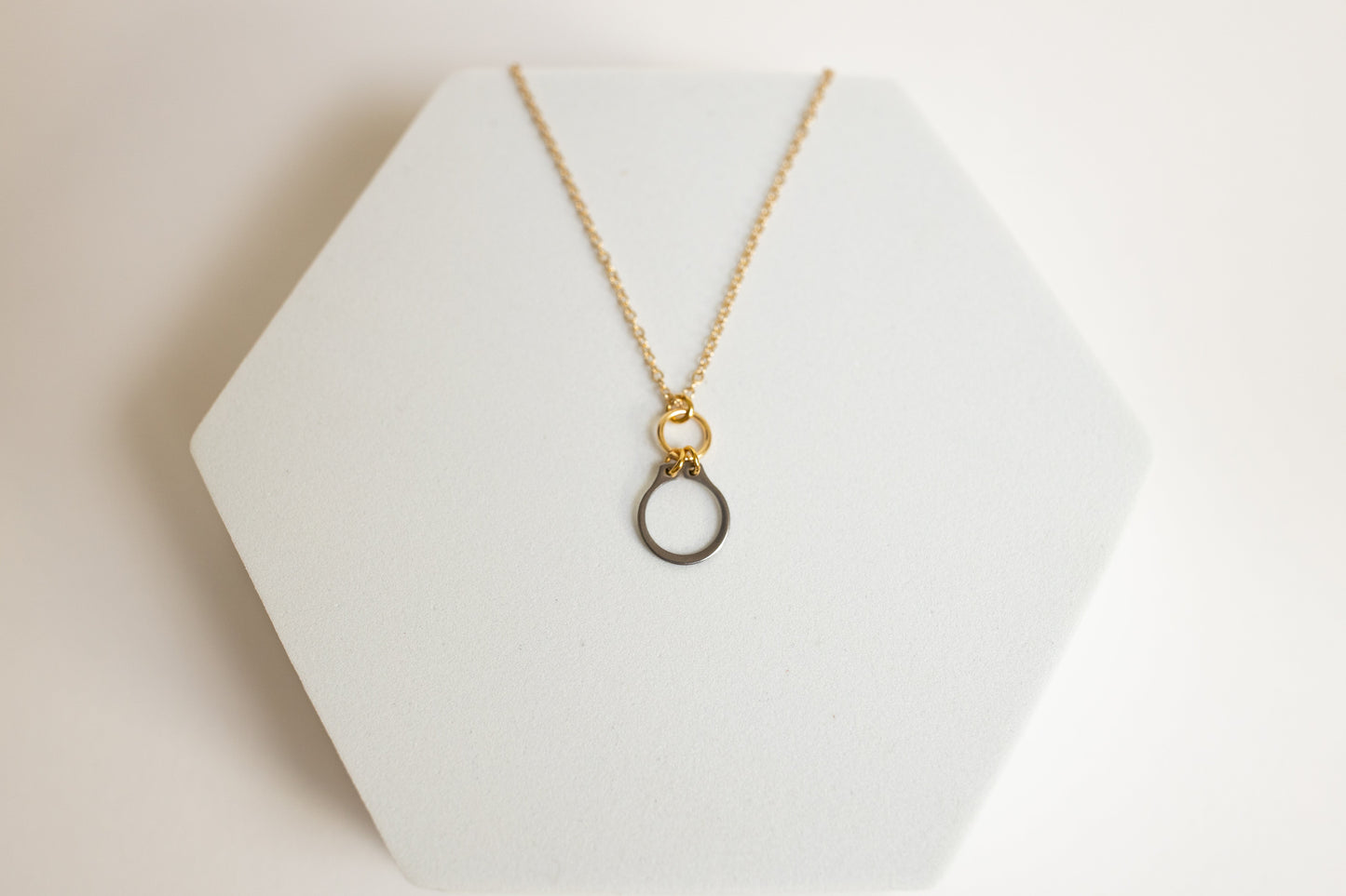How Sweet It Is Necklace | Repurposed Steel Automotive Retaining Ring | Gold Plated Chain