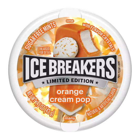 Ice Breakers Orange Cream Pop Limited Edition Sugar Free Mints 1.5 Oz