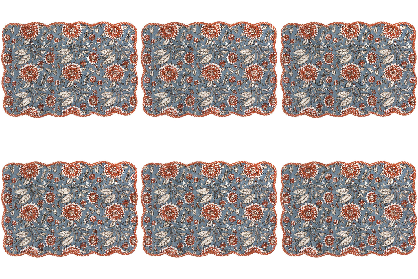 Set of 6 Dahlia Block Print Kantha Placemat