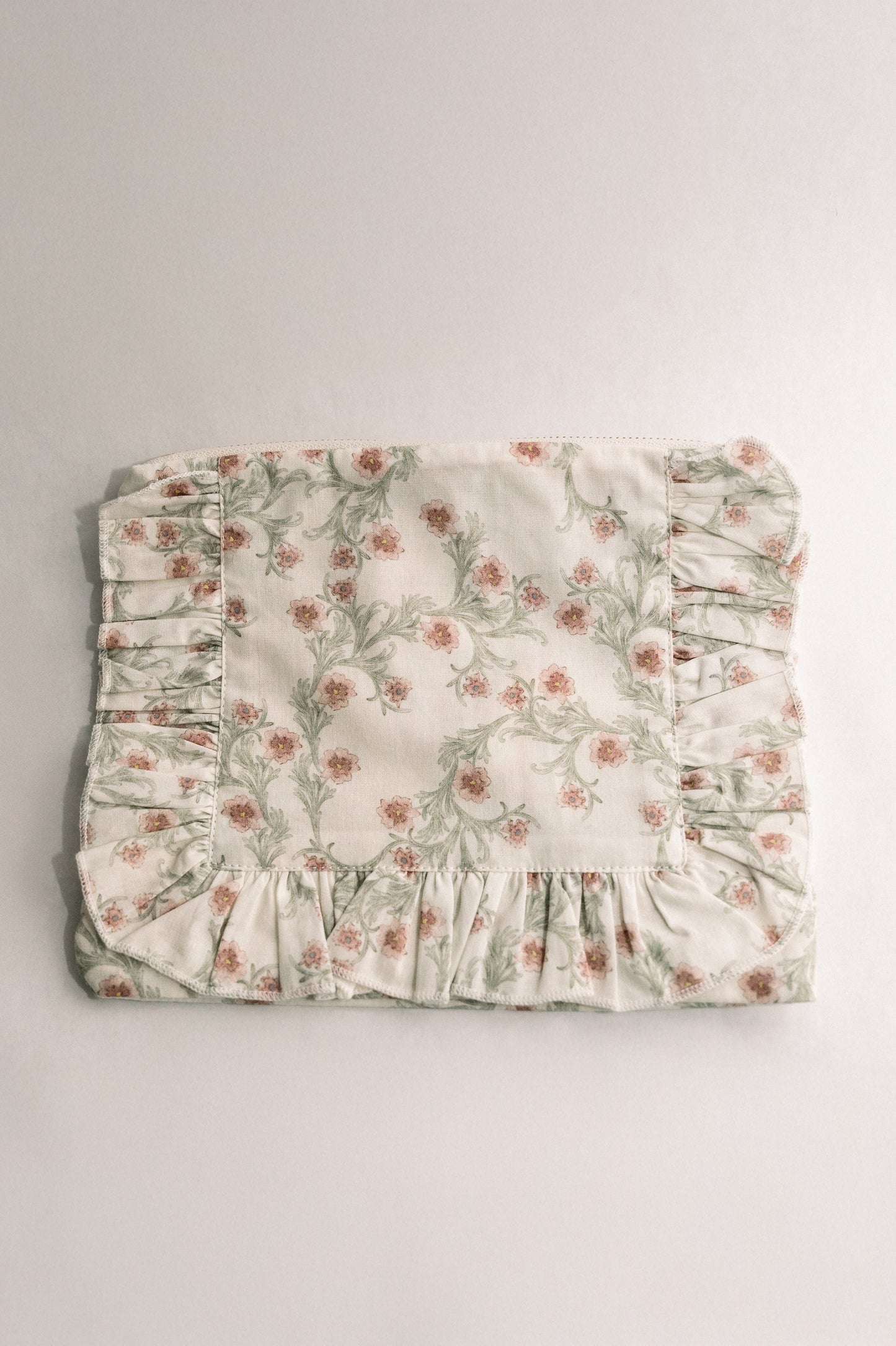 Lilac Vine Scroll |Timeless Floral Ruffle Zipper Pouch