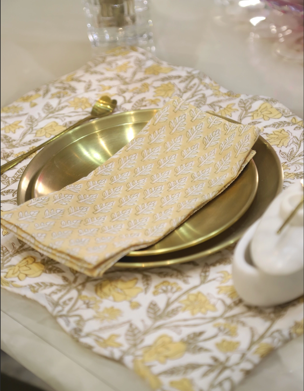 S/2 Amaltas Block Print Quilted Reversible Placemats