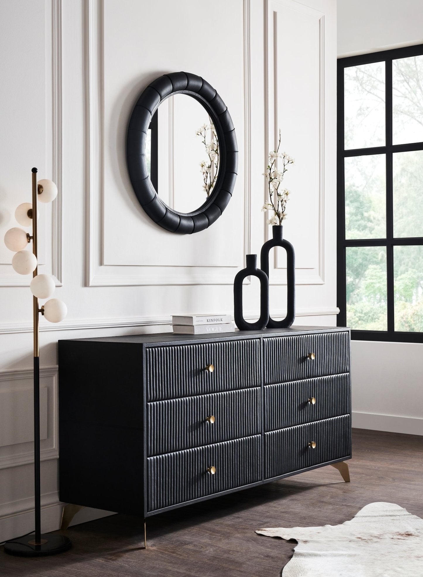 Stanford Six Drawer Leather Dresser