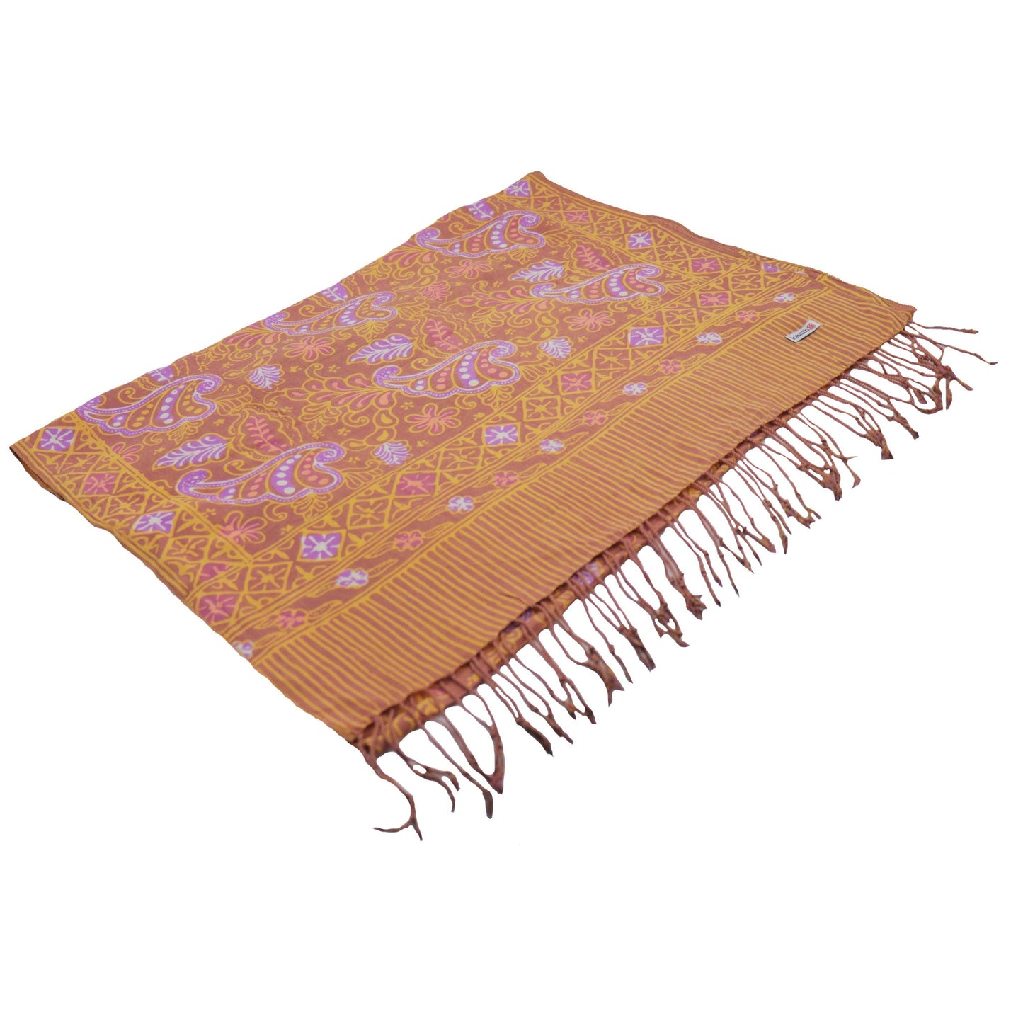 Handmade Batik Scarf, 100% Soft Cotton, Dusky Fern, Pink, Yellow, Peach