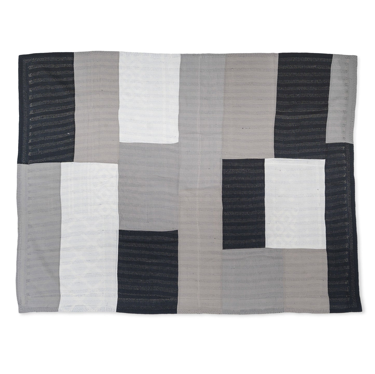 Monotone Ikat  Vintage Kantha Throw - Monotone Black